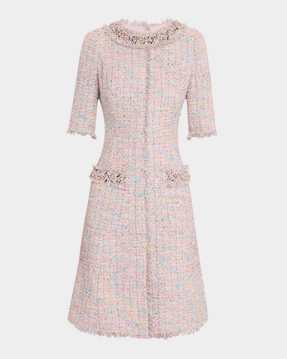 Bead & Fringe-Trim Tweed Dress